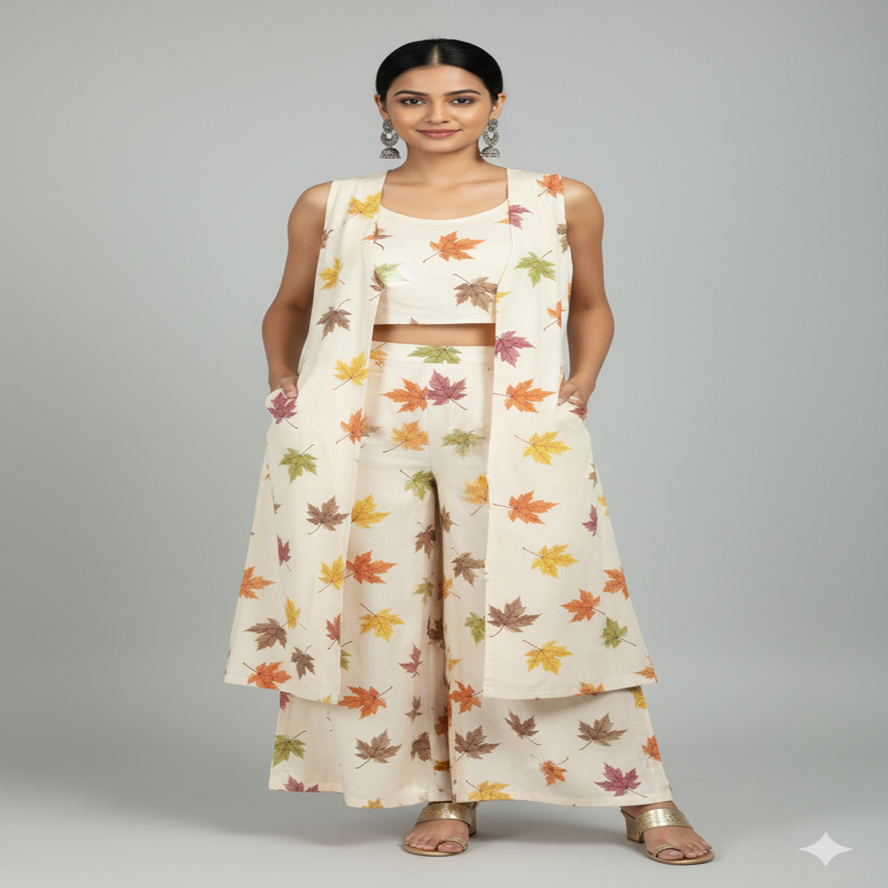 digital print Multi-Color Fabric, Leaf Print Fabric