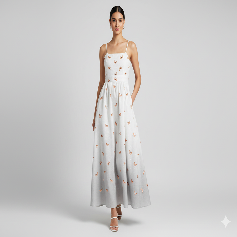 Butterfly Printed White Fabric - Application: Garment Making