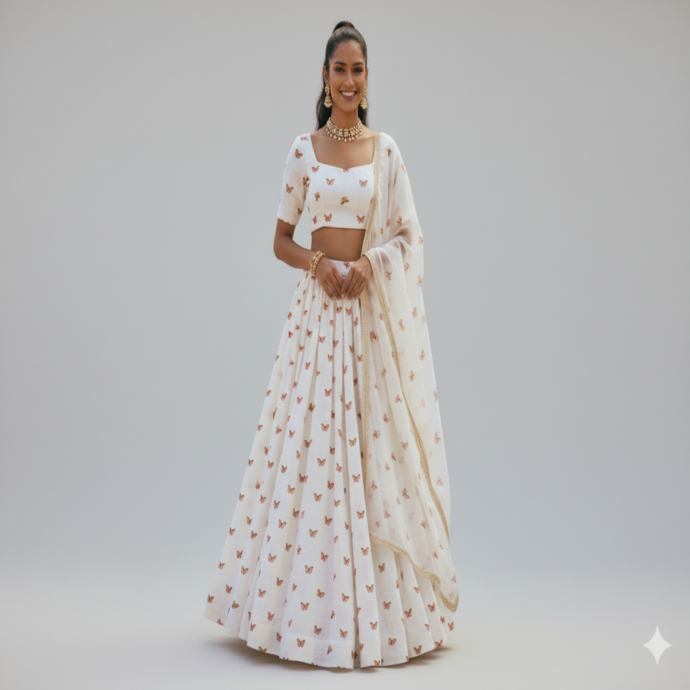 Butterfly Printed White Fabric - Application: Garment Making