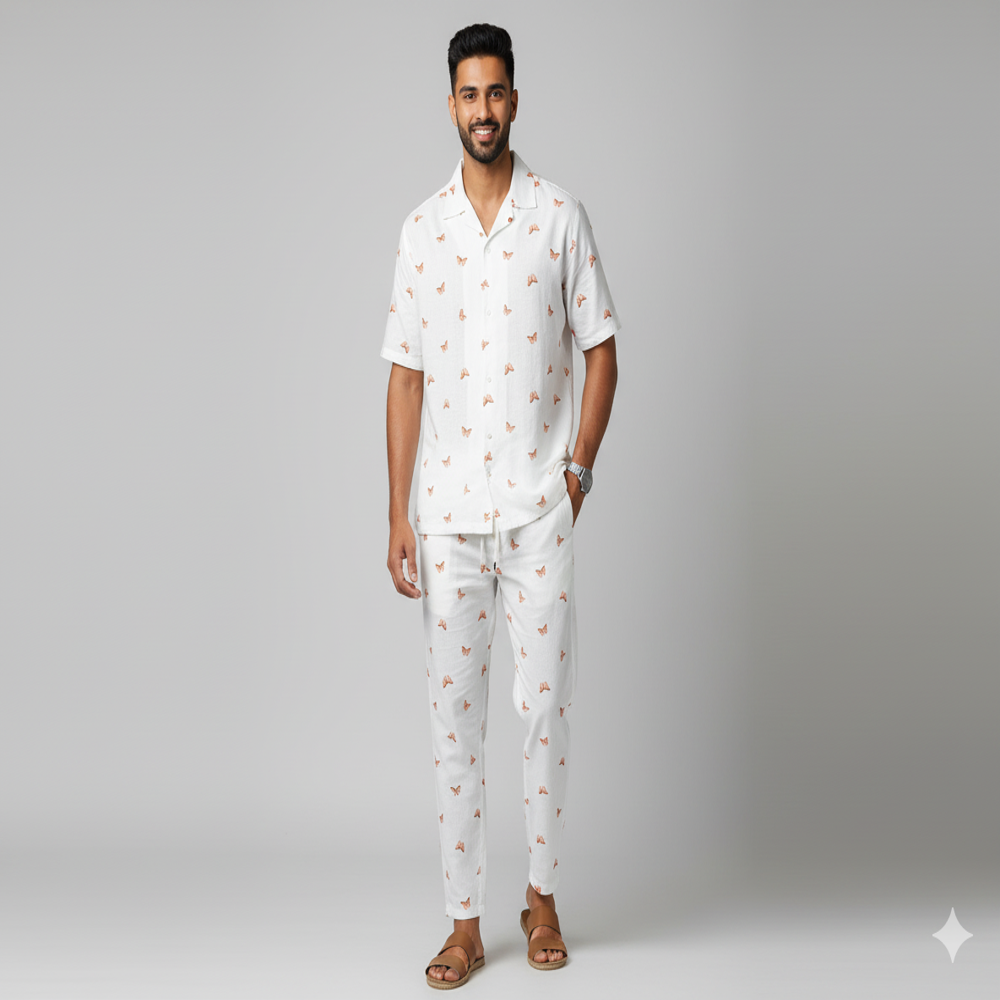 Butterfly Printed White Fabric - Application: Garment Making