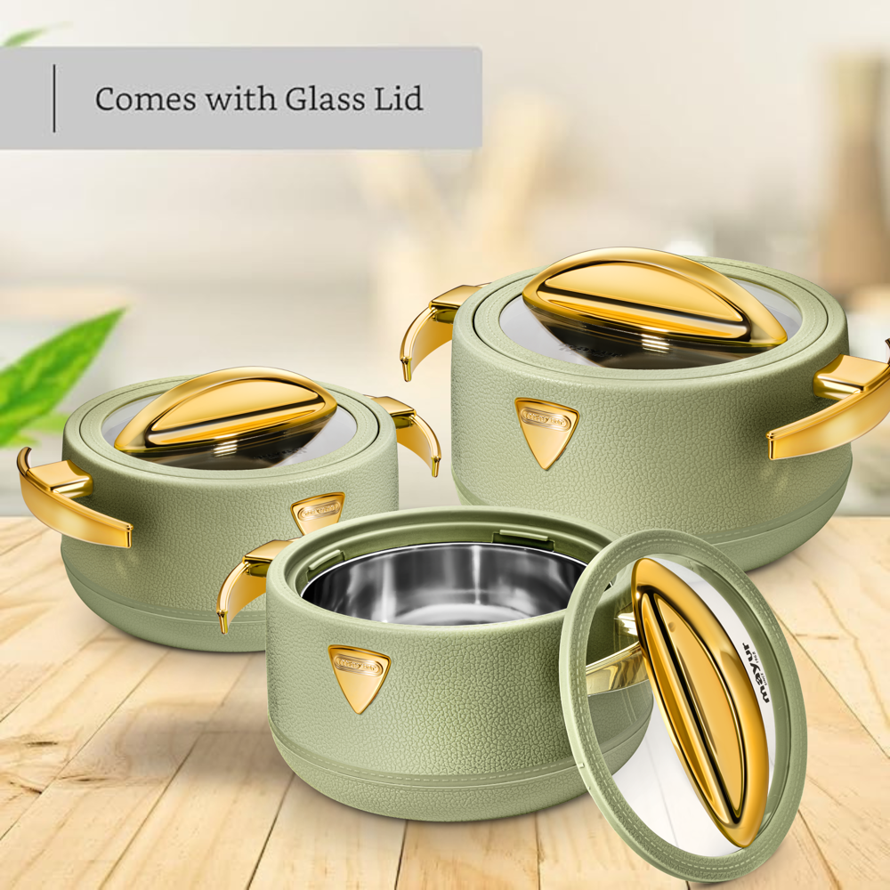 MAYUR LUXURY LEATHER GLASS CAASEROLE SET