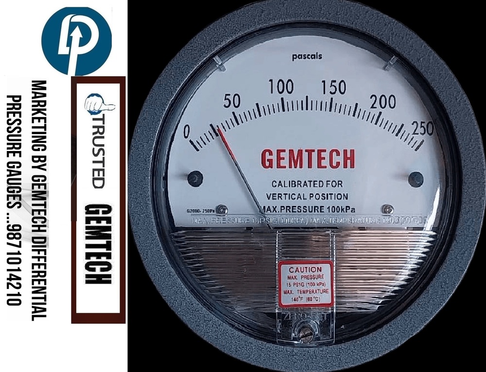 GEMTECH i Series G2000-250MM Differential Pressure Gauge Range 0-250 MM W.C