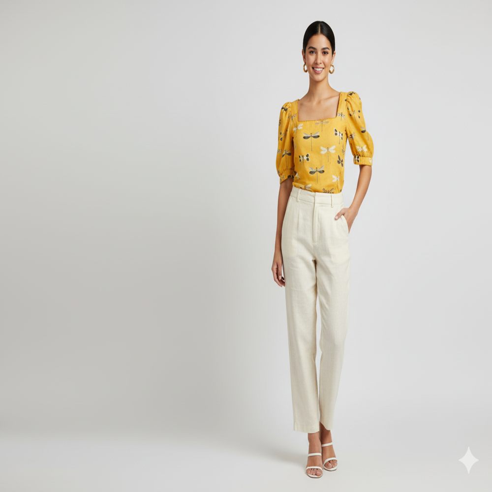  Dragonfly Printed Mustard Yellow Fabric