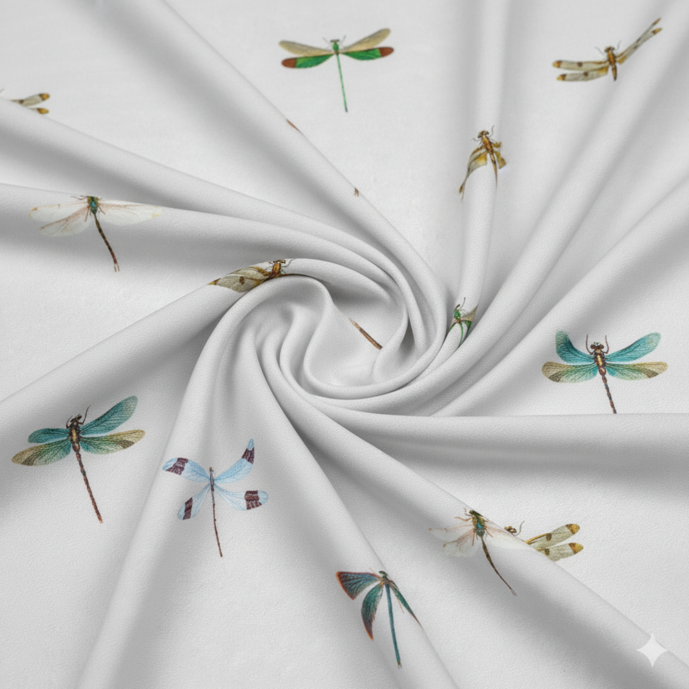 Dragonfly Printed White Fabric