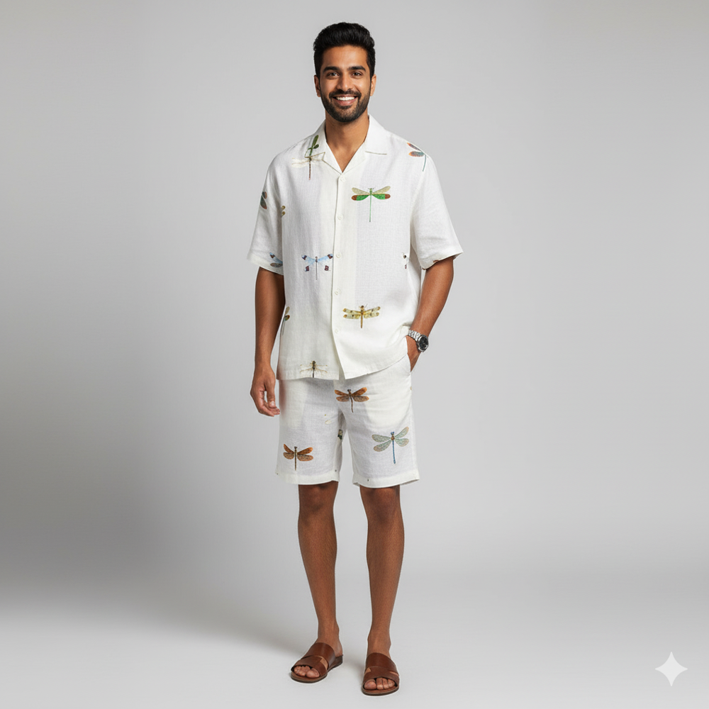 Dragonfly Printed White Fabric