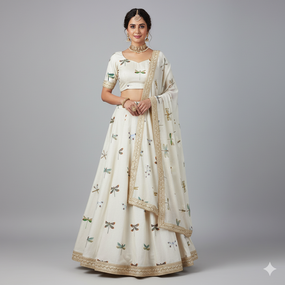 Dragonfly Printed White Fabric