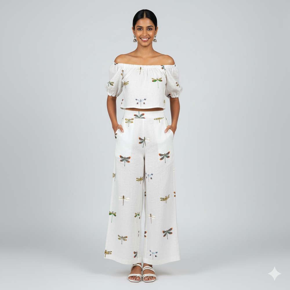 Dragonfly Printed White Fabric