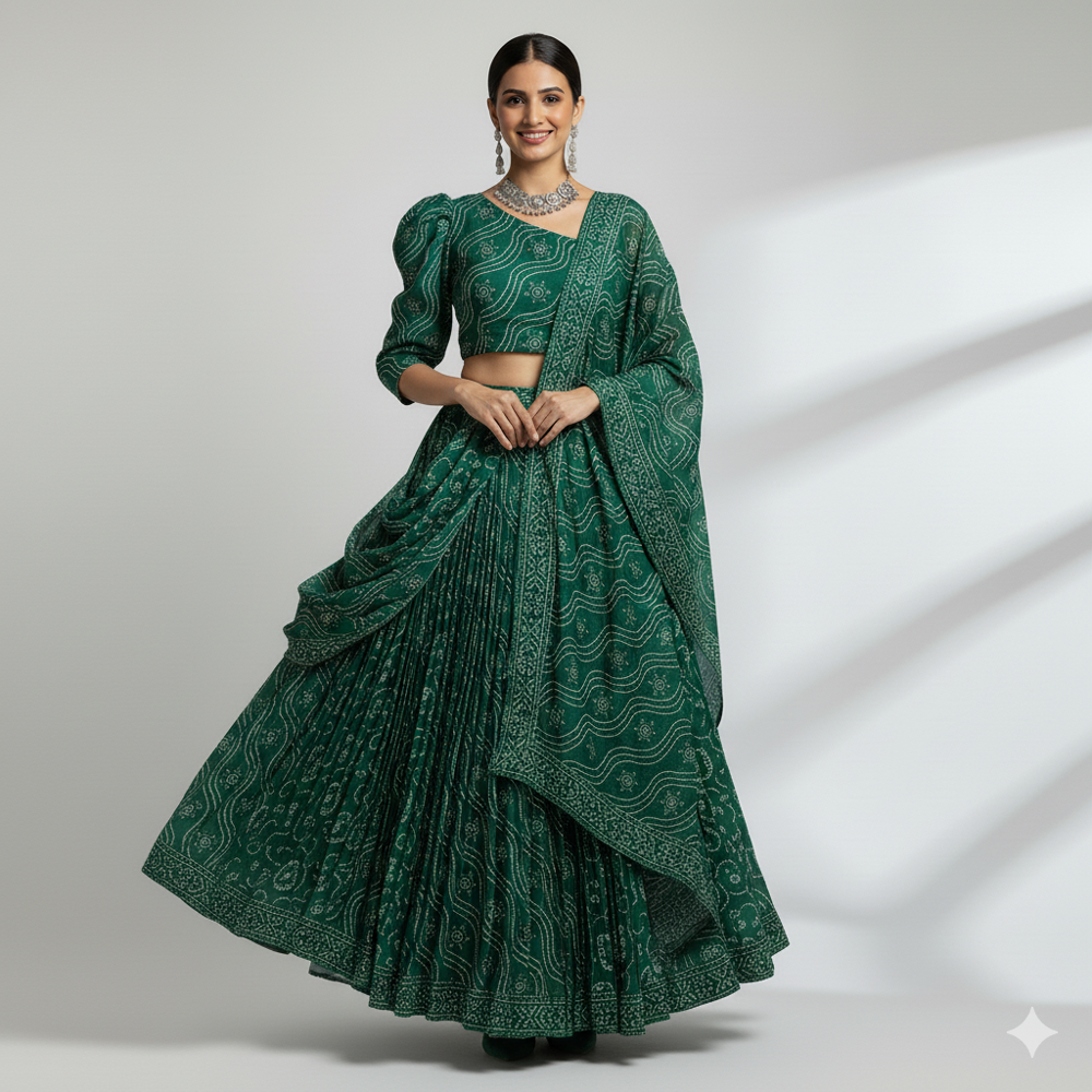  Green & Yellow Bandhani Print Fabric