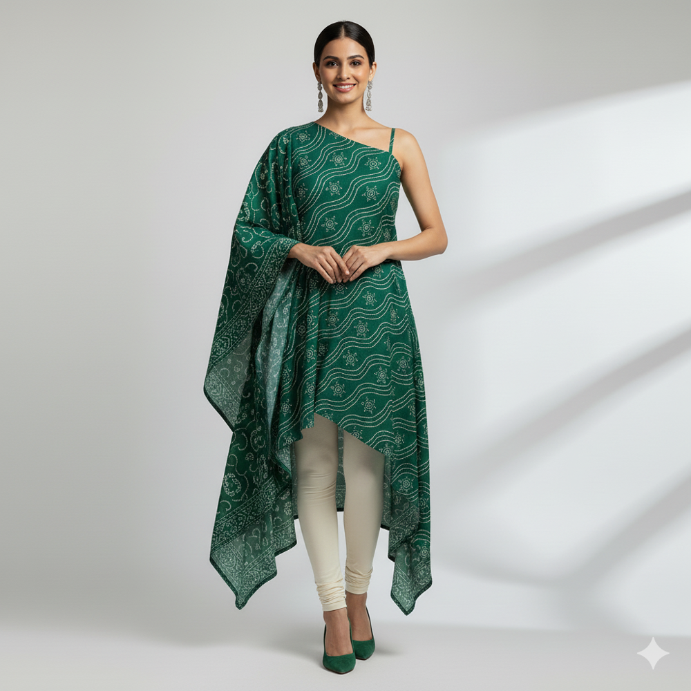  Green & Yellow Bandhani Print Fabric