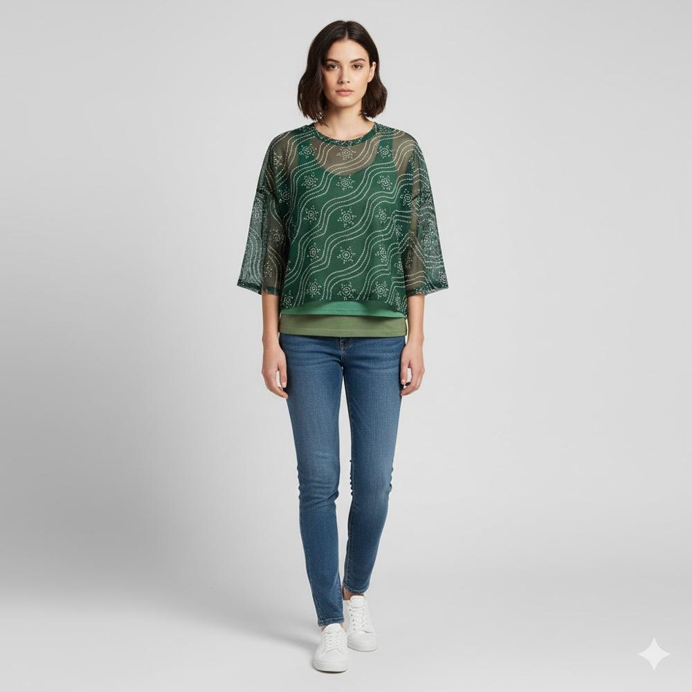  Green & Yellow Bandhani Print Fabric