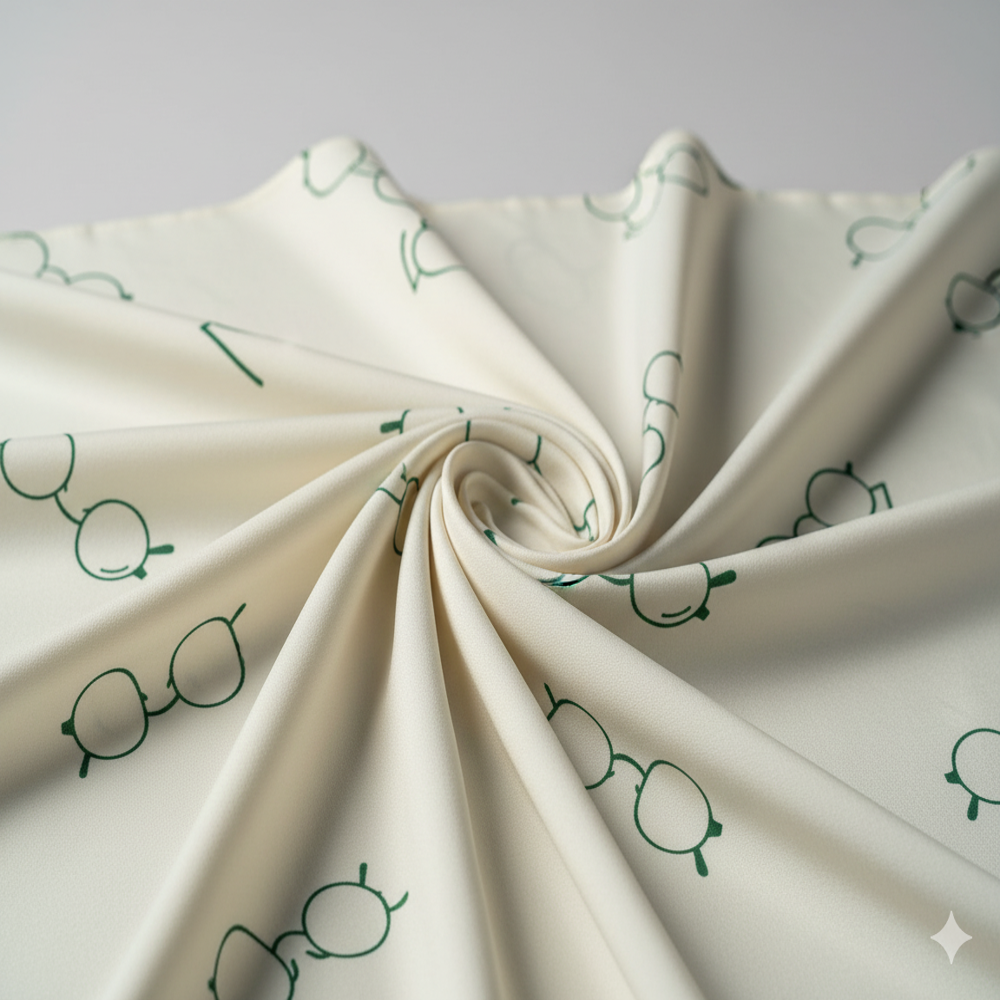 White Fabric With Olive Green Eyeglass Print
