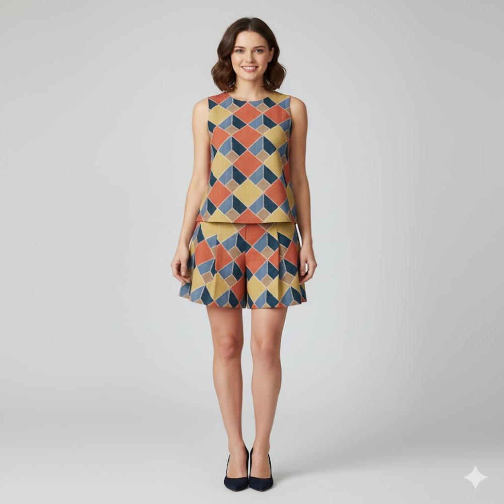  Geometric Patchwork Fabric, digital print fabric