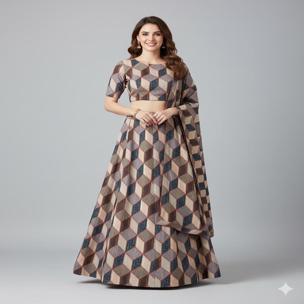 Geometric Cube Design Fabric - Application: Garment Making