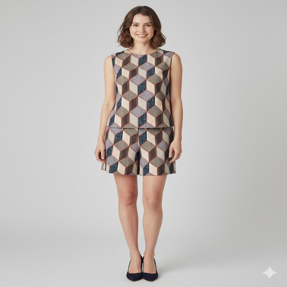 Geometric Cube Design Fabric - Application: Garment Making