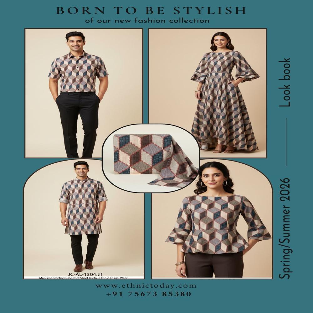 Geometric Cube Design Fabric - Application: Garment Making