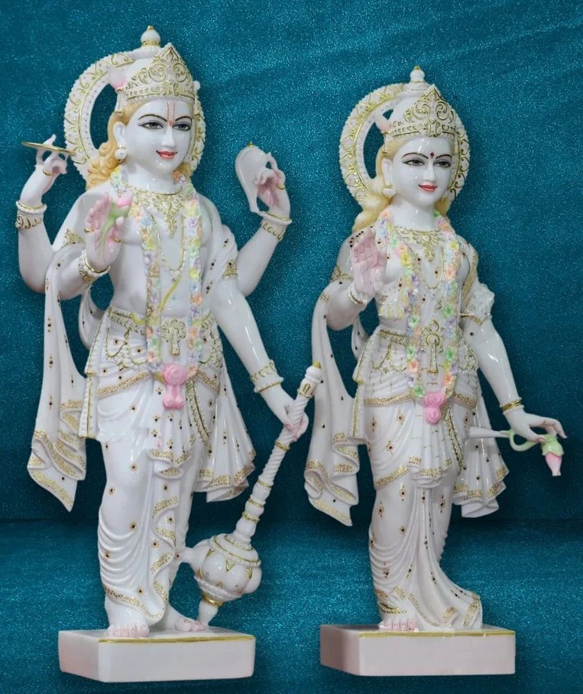 Polished Marble Laxmi Narayan Statue