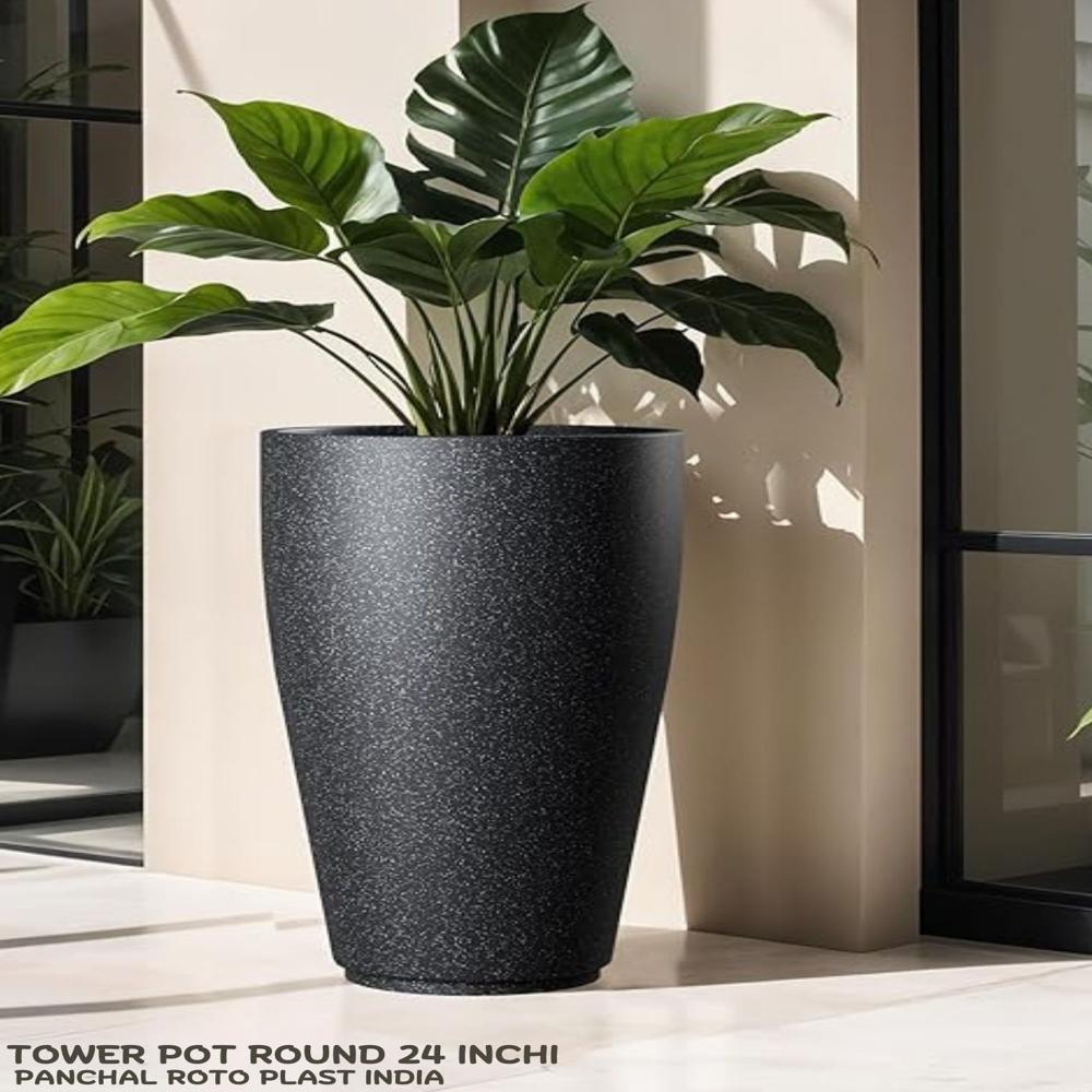 Round Cylindrical Flower Pot 24 Inchi - Color: Black