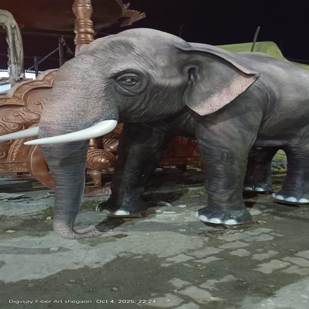 Fiber Natural Elephant Statue - Color: Brown