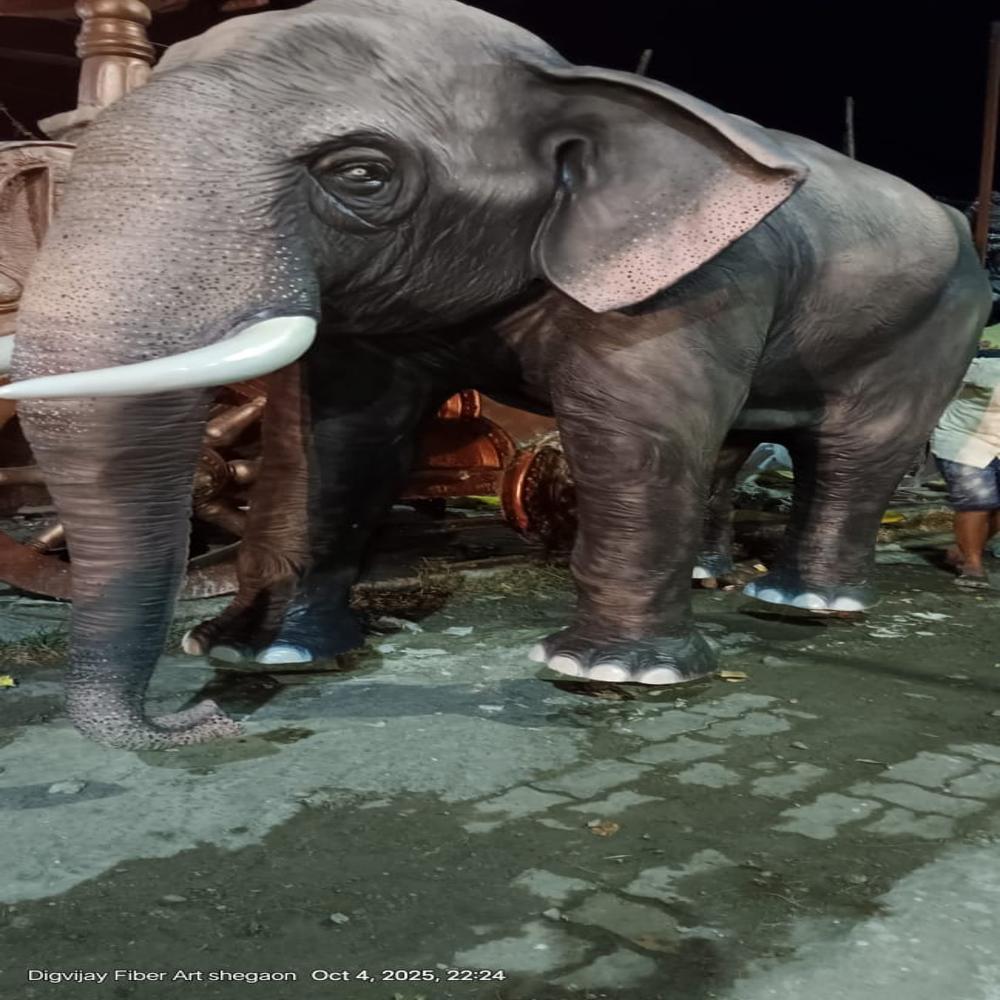 Fiber Natural Elephant Statue - Color: Brown