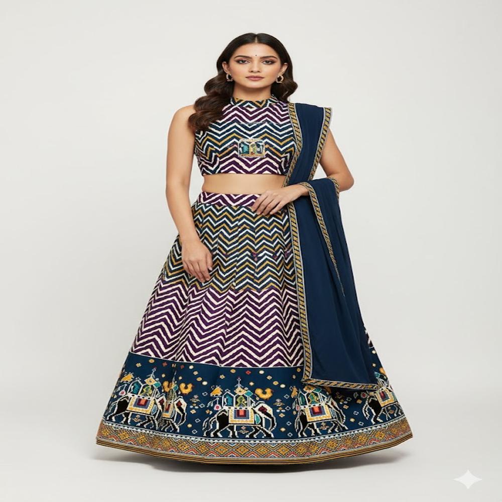 Banarasi Tissue Gold Ikat-style Print fabric