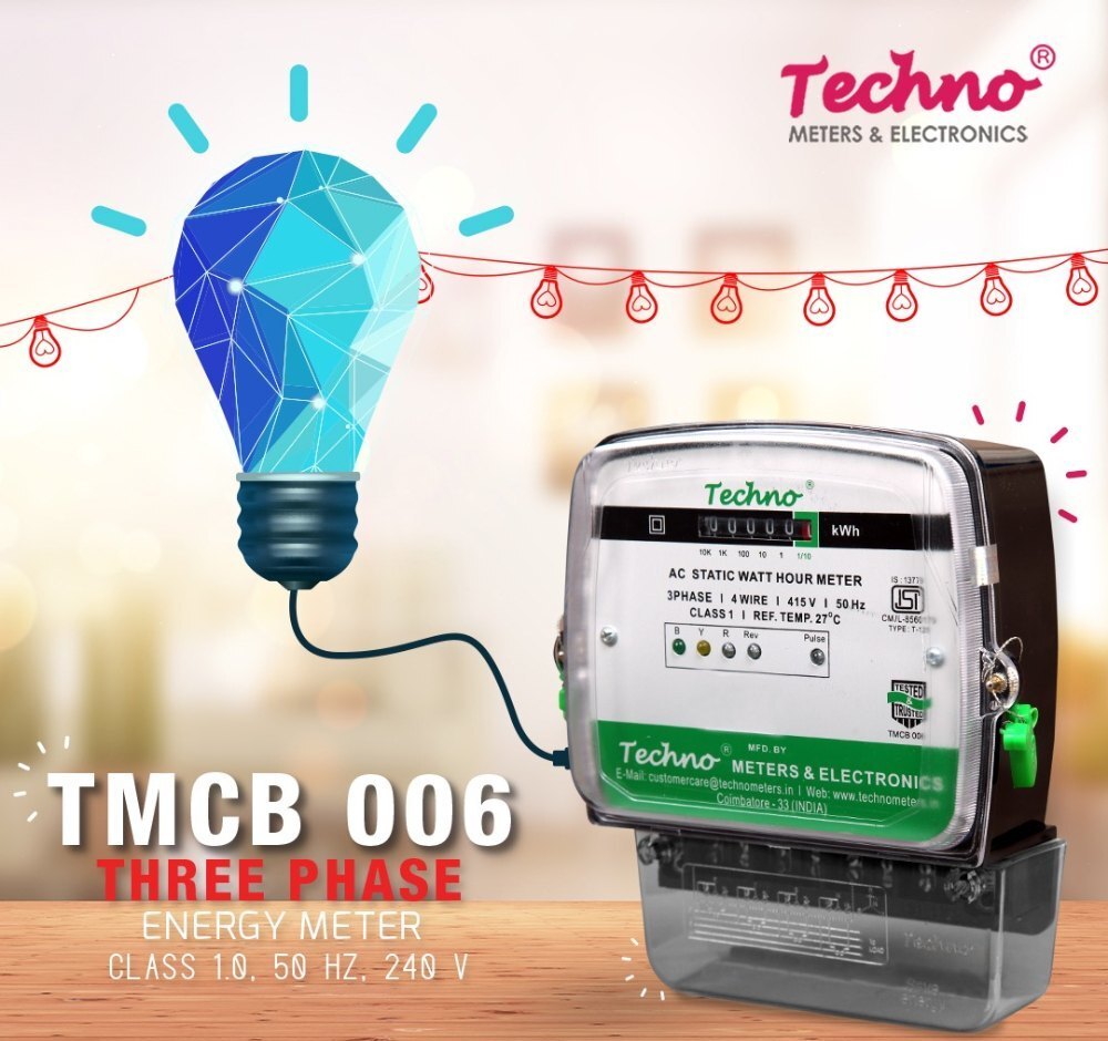 Plastic / Metal Three Phase Domestic Energy Meter With Counter Display