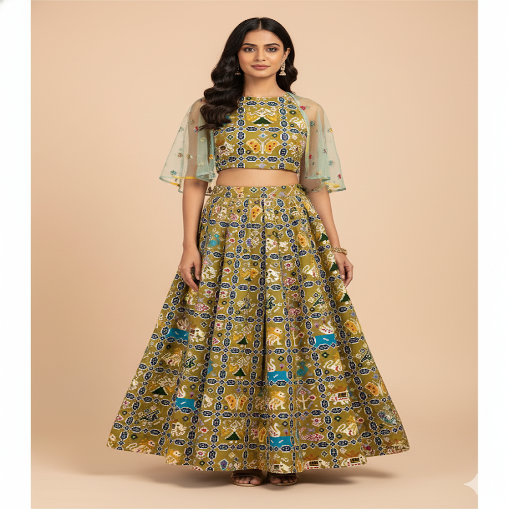 Patola-Inspired Double Ikat Geometric Print fabric