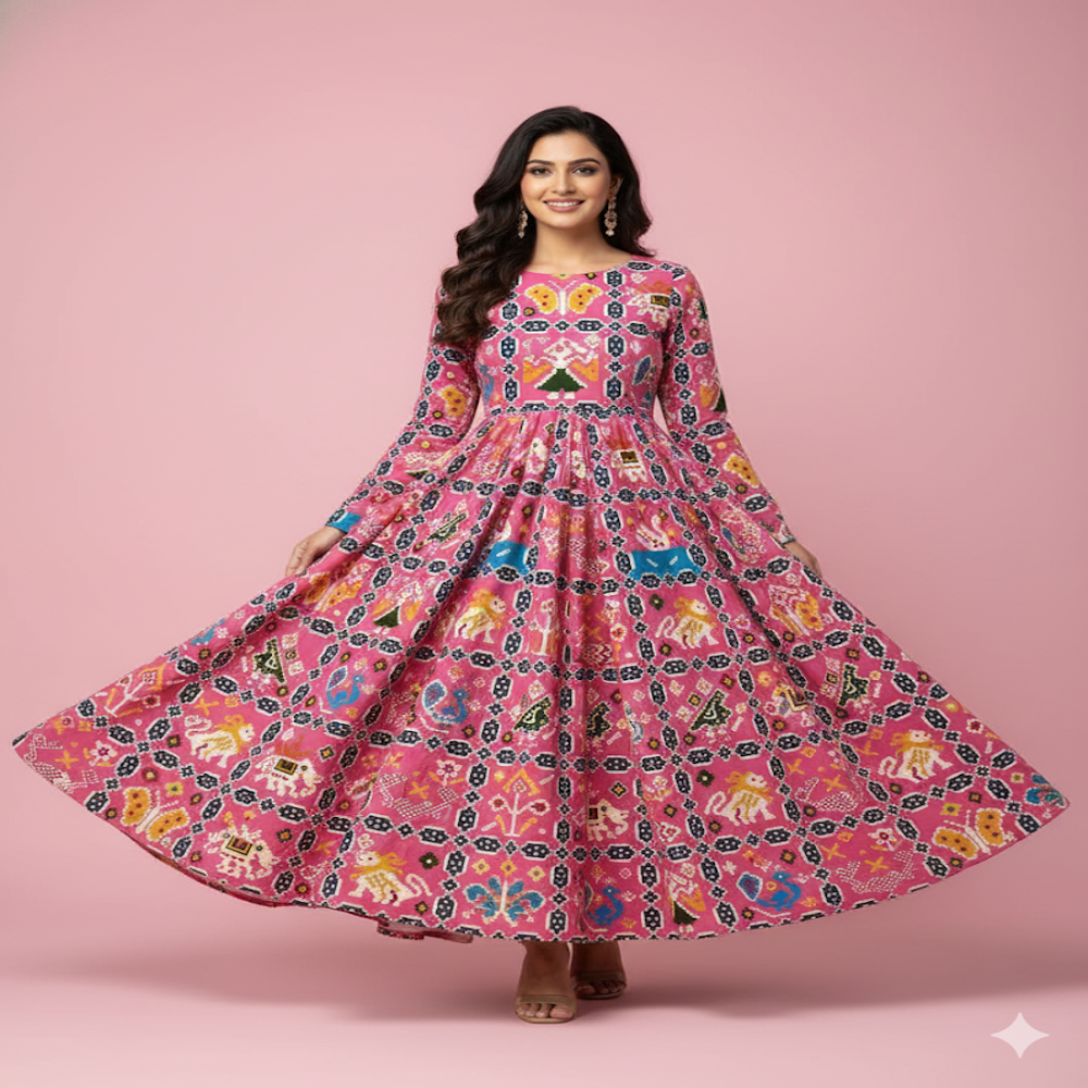 Patola-Inspired Double Ikat Geometric Print fabric