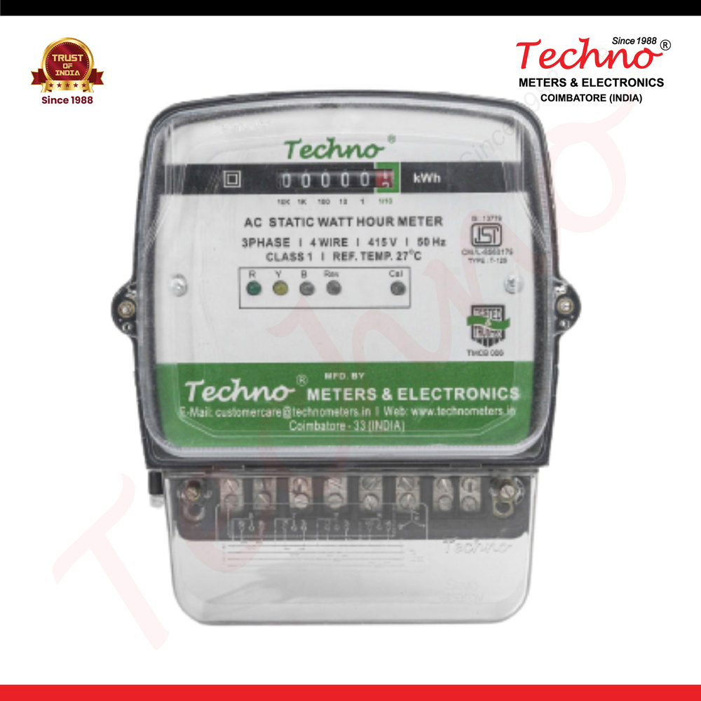 Black 3 Phase Electronic Energy Meter Counter - Type Display