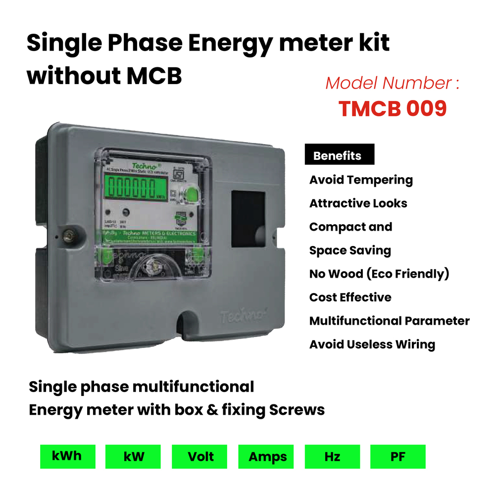 Gray Techno Single Phase Energy Meter With Box