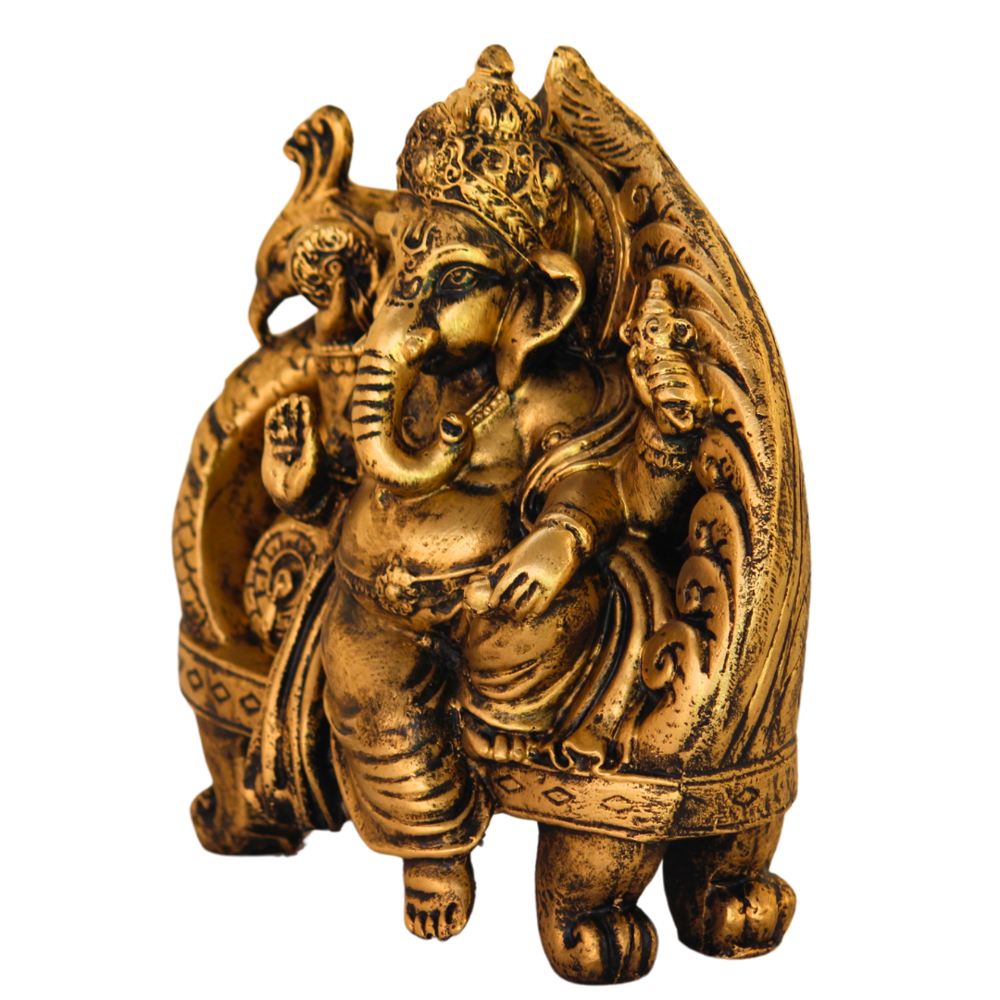 Antique Golden Color Resin Lord Ganesha Statue in Sitting Position