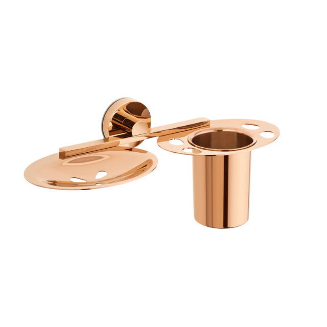 Bathroom Soap Dish & Tumbler Rose Gold