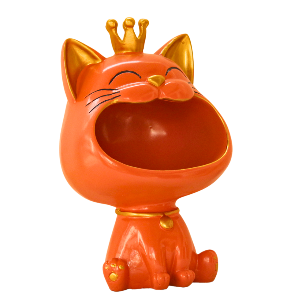Laughing Cat Figures Statue Key Holder Bowl Coin Jewellery Tray - Color: Orange With Gold Highlights