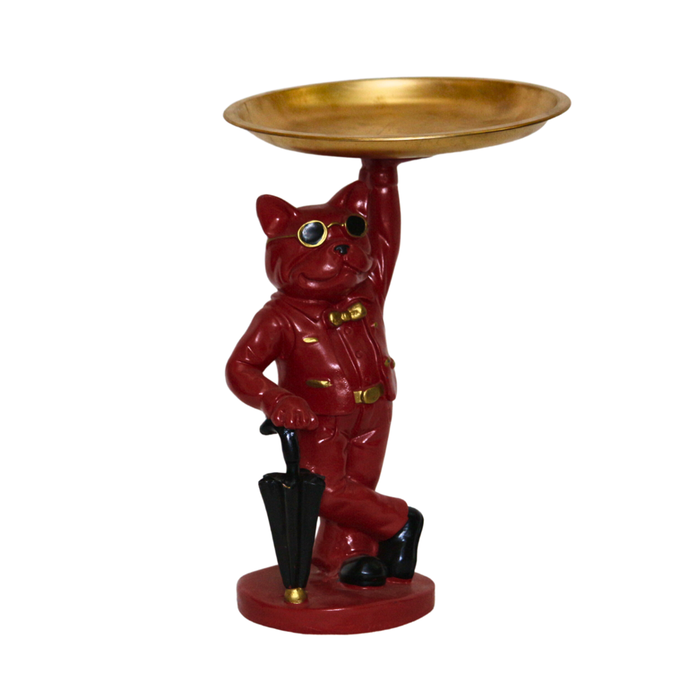 Dog Statue With Tray - Color: Red