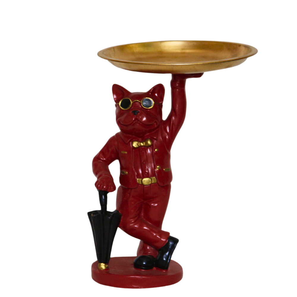 Dog Statue With Tray - Color: Red