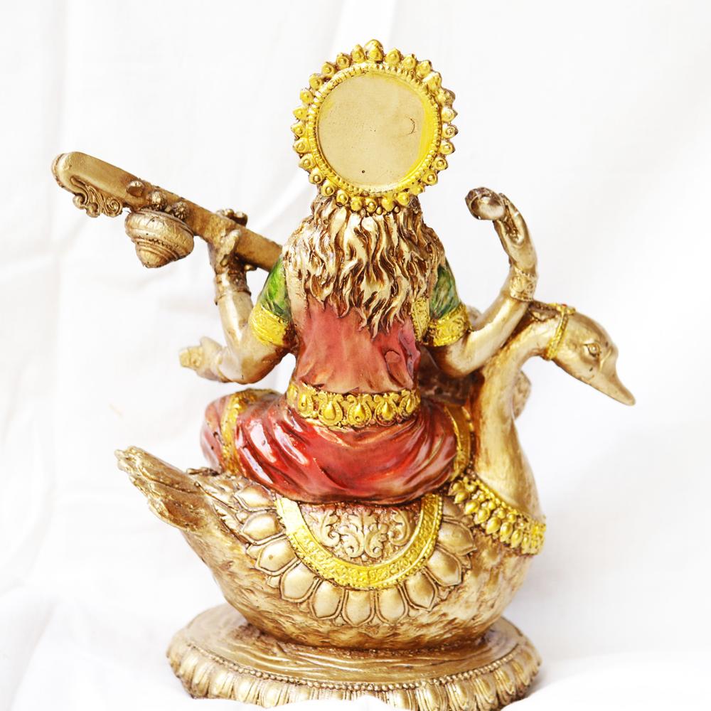 Maa Saraswati Statue - Handcrafted Resin, 12 Inches Tall, Elegant Gold Finish | Spiritual Symbol Of Knowledge, Wisdom, And Art