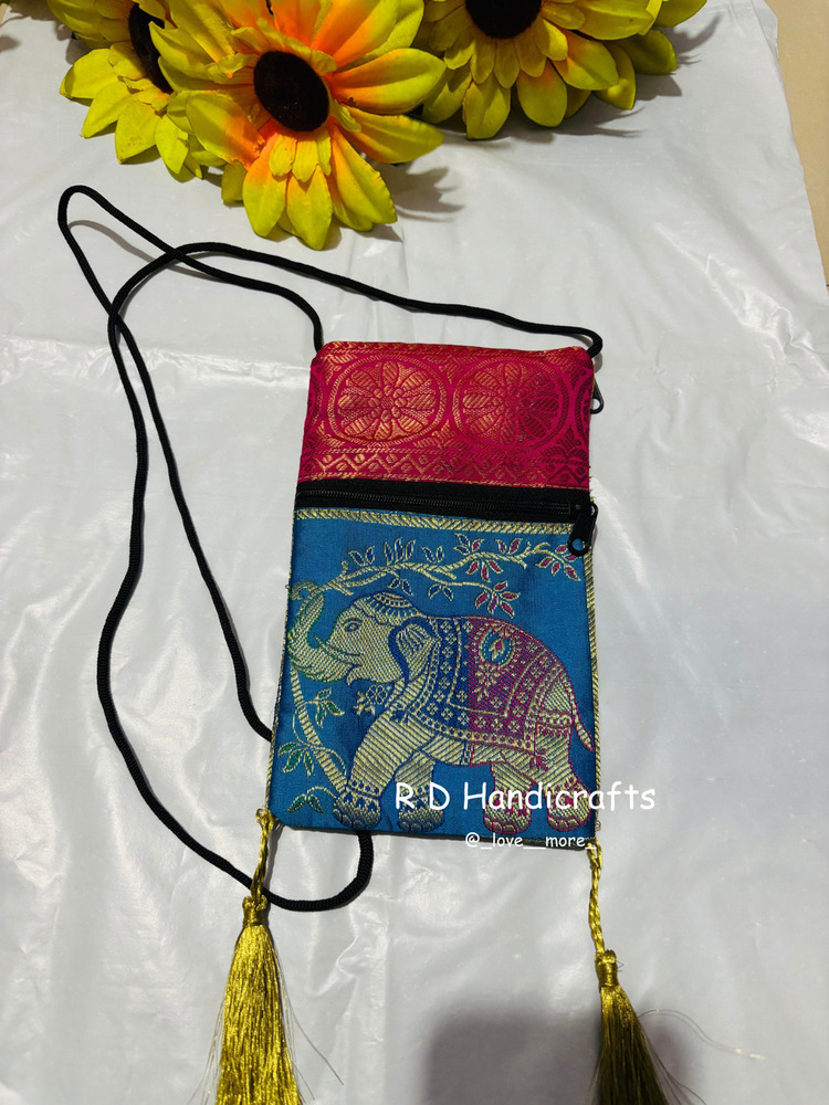 Pure Silk Mobile Sling Bag - Color: Blue