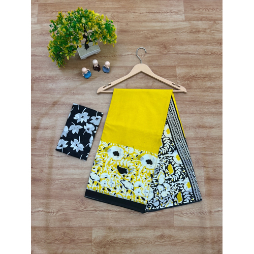 Yellow Color Mulmul Cotton Saree - Gender: Female