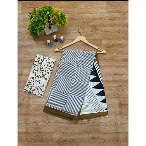 Grey Color Mulmul Cotton Saree - Color: White