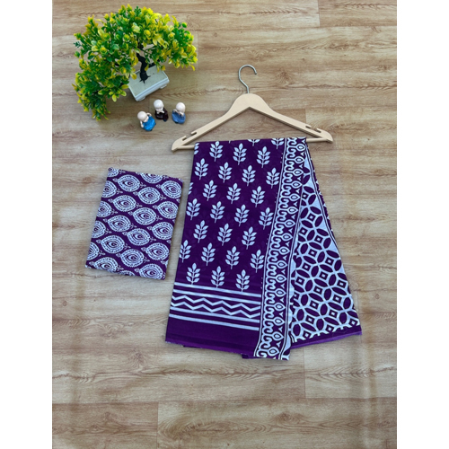 Purple Mulmul Cotton Saree - Gender: Female