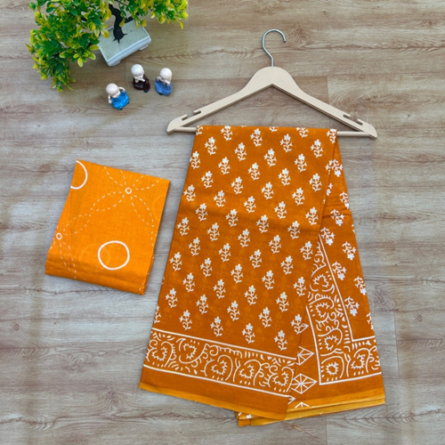 Orange Color Mulmul Cotton Saree - Gender: Female