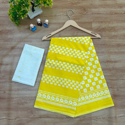 Lemon Color Mulmul Cotton Saree - Color: Yellow