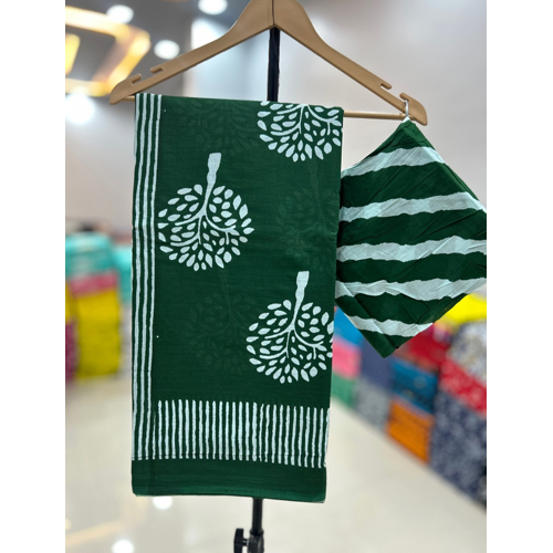 Green Color Mulmul Cotton Saree - Gender: Female