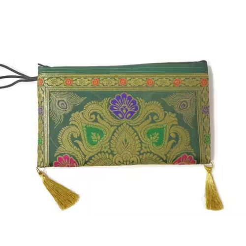 Green Banarasi Brocade Money Pouch - Design: As Per Requirment