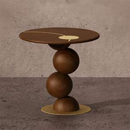 Gestalt Teak Round Table - Artwork: Carving