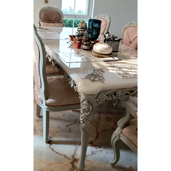 Italian Luxury 8 Seat Dining Table And Chair Set - Artwork: Carving