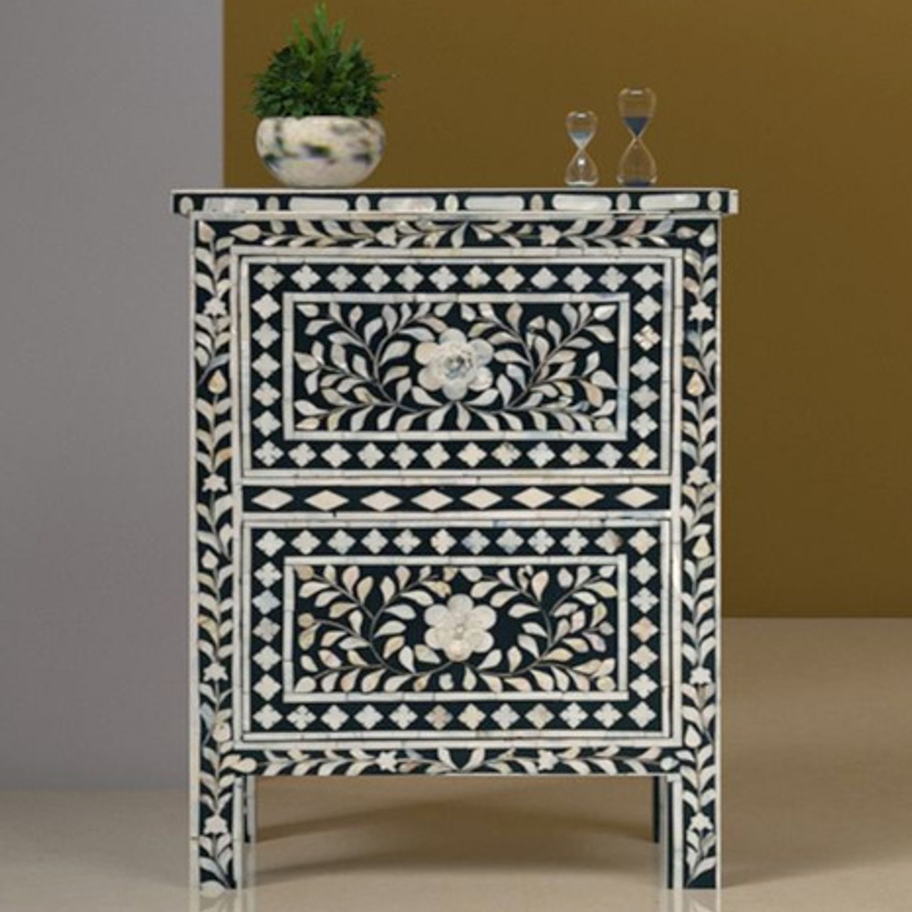 Premium Inlay Side Table - Artwork: Carving