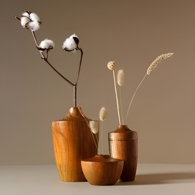 Wooden Article Vase Set - Color: Brown