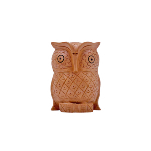 Handcrafted Wooden Owl Statue - Color: Brown