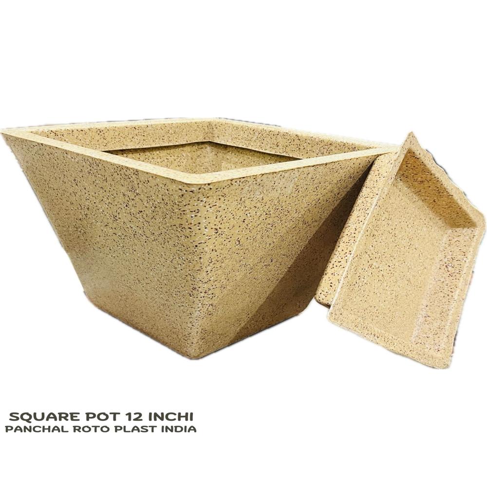 Square Type Roto Flower Pots With Drainage Plate 12 Inchi - Color: Brown