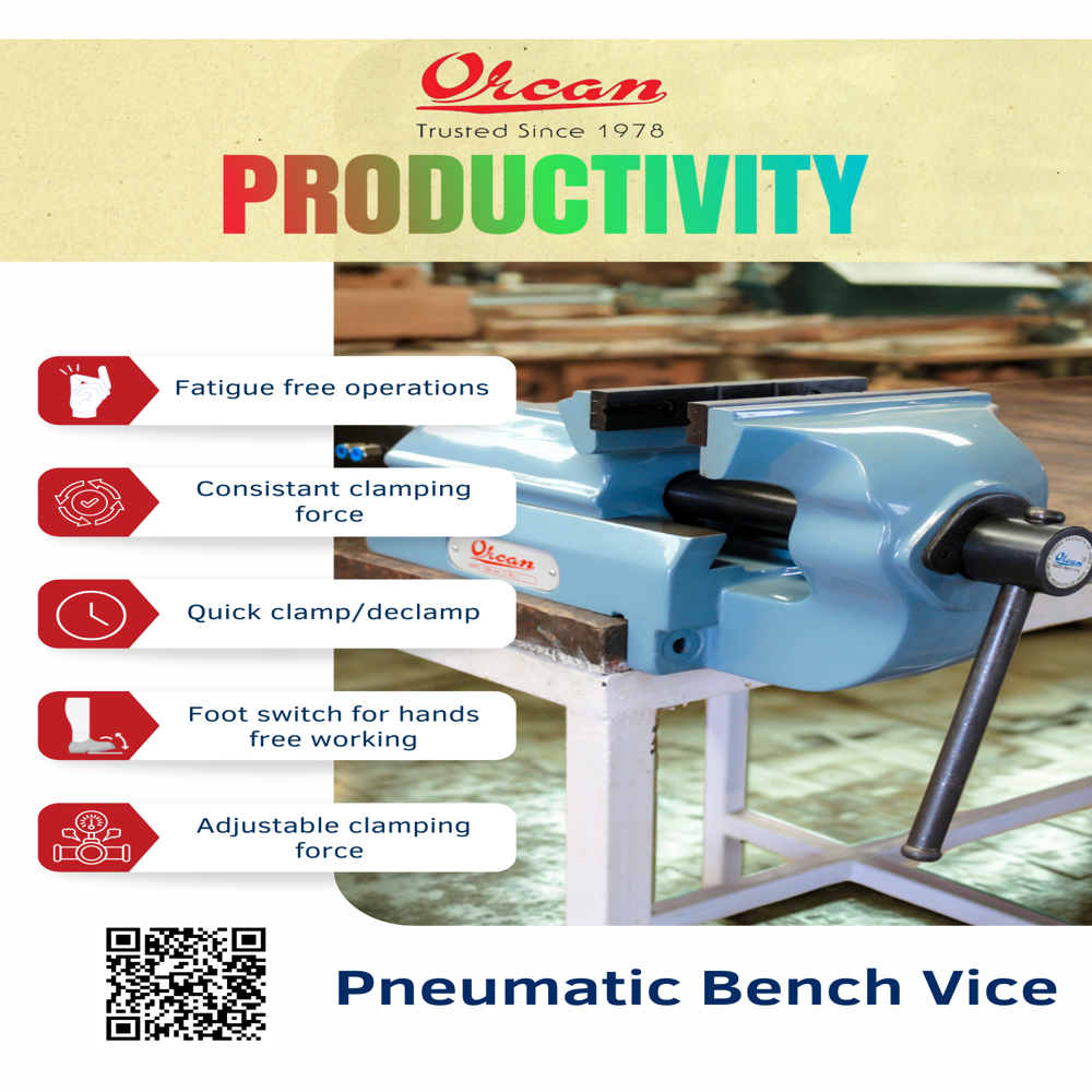 Pneumatic Bench Vice, Clamping Pressure 1000kg - Application: Industrial